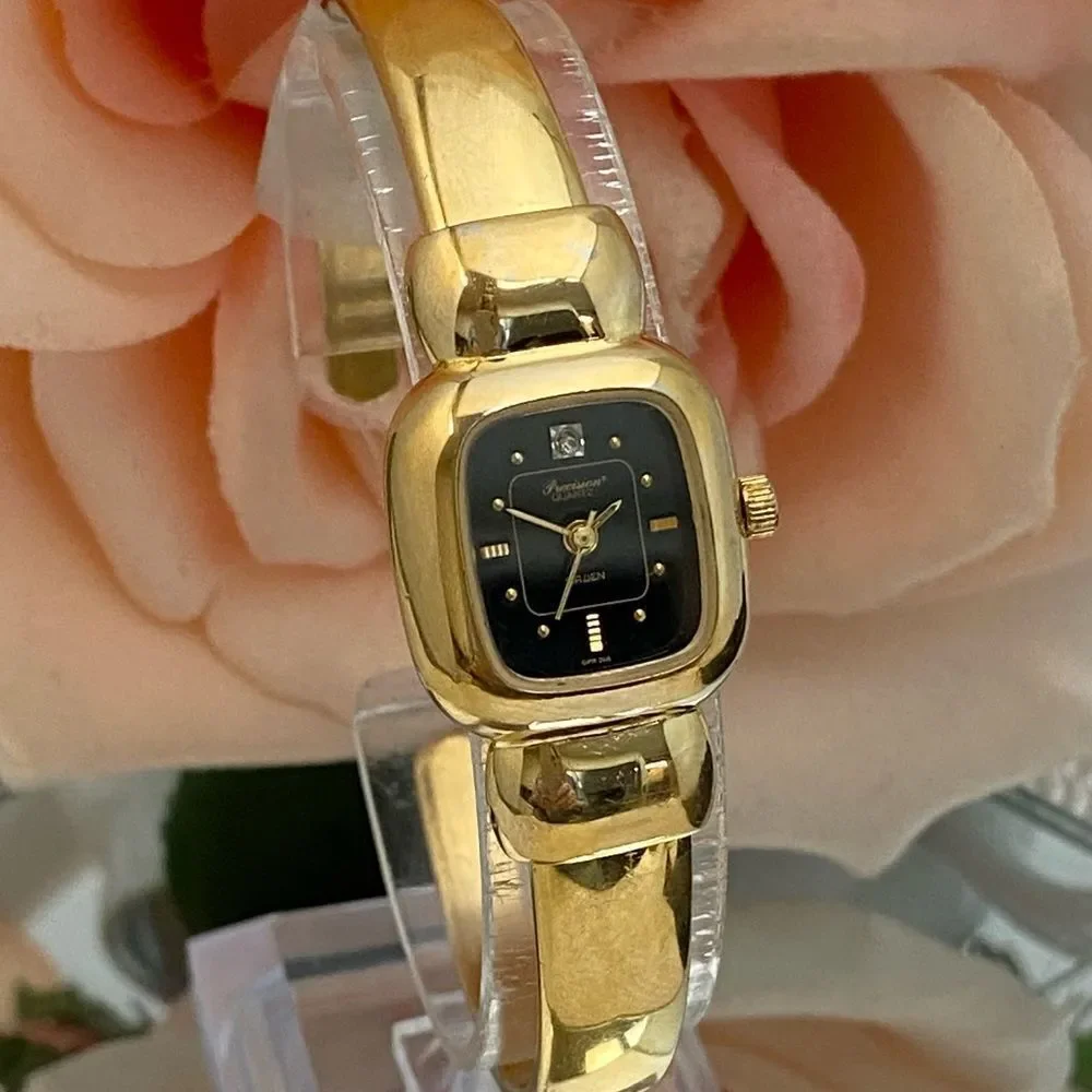 Vintage Gruen Precision Swiss Parts Diamond Accented Dial Hinged Bangle Watch